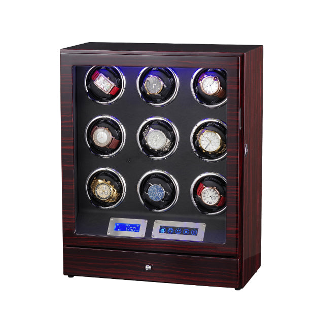 9+0 Watches Automatic Watch Winder Box With LED Lights Motor Control Wooden  Bobbin Winder